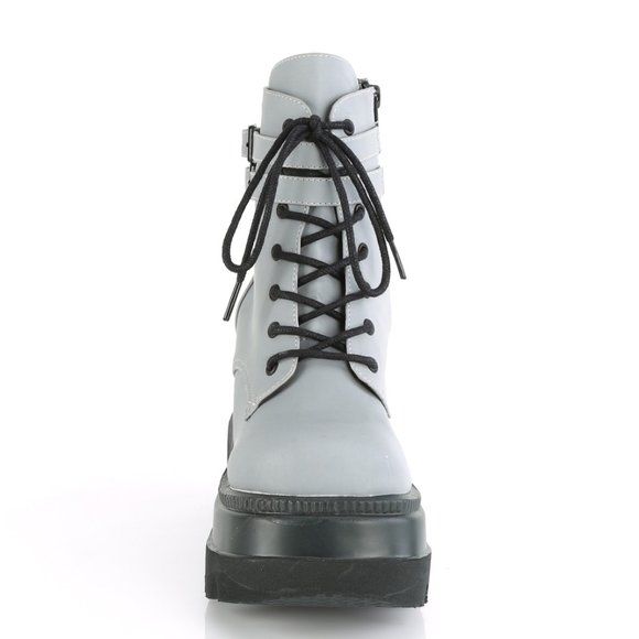 Gothic Wedge Platform Reflective Lace Up Ankle Boots - Picture 2 of 5